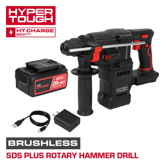 Hyper Tough 20V Brushless SDS Plus Rotary Hammer Drill with 4.0Ah Battery