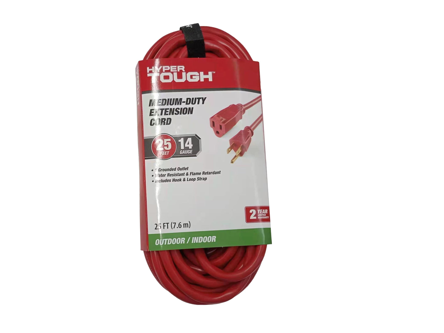 Hyper Tough Cable de ExtensiÃ³n Rojo de 25FT 14AWG de 3 Clavijas para Uso en Interiores y Exteriores, 15 Amperes