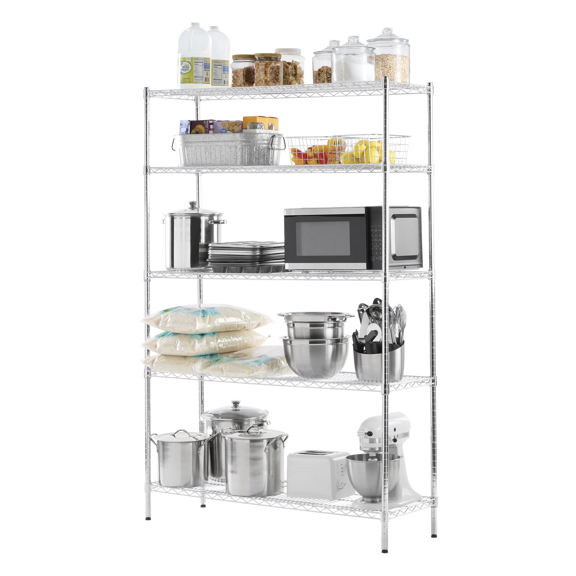 Hyper Tough Heavy-Duty Multipurpose 5-Tier Wire Shelving Rack, Chrome Finish, 3000 lbs Capacity