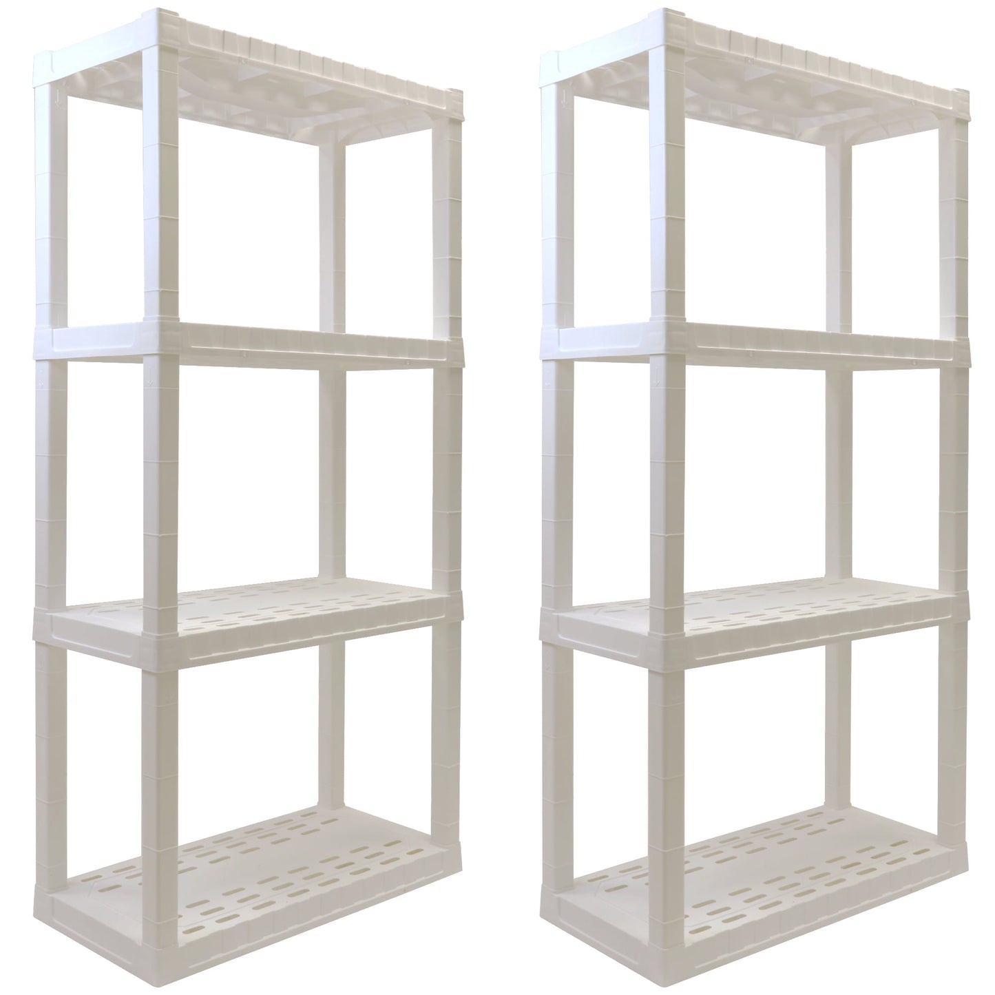 Hyper Tough Plastic Storage Shelves, 4-Tier, 56 in H x 30 in W x 14 in D, 2-Pack, White, 400 lbs Total Capacity