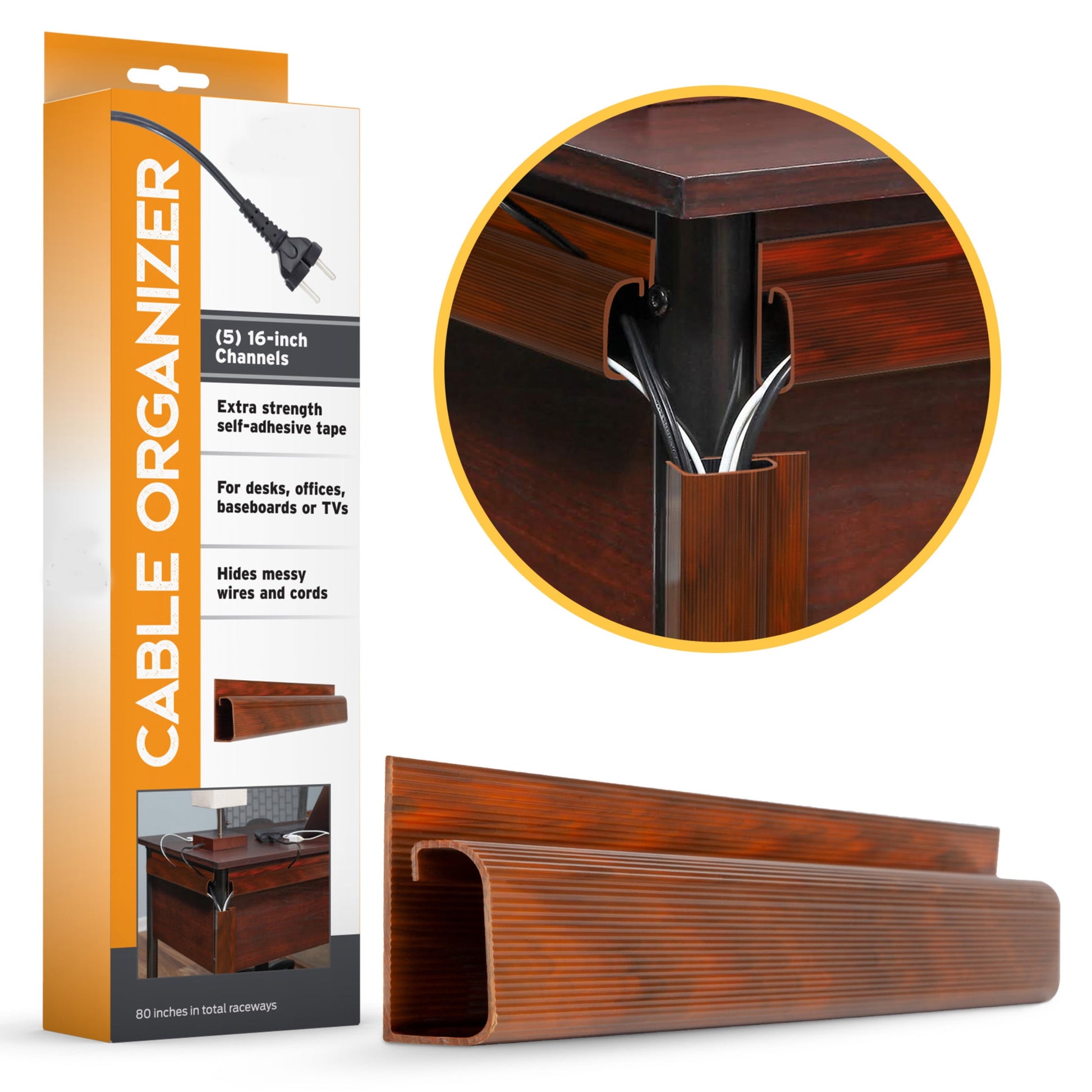 J Channel Desk Cable Organizer Kitâ€“ 5 Black Raceway Channels -by Edison Supply