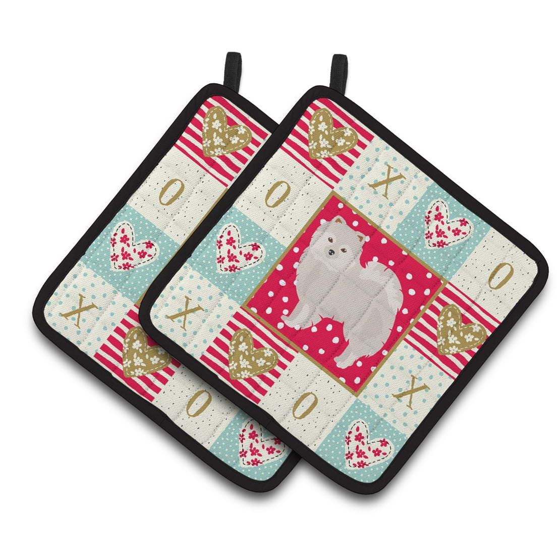 Japanese Spitz Love Pair of Pot Holders