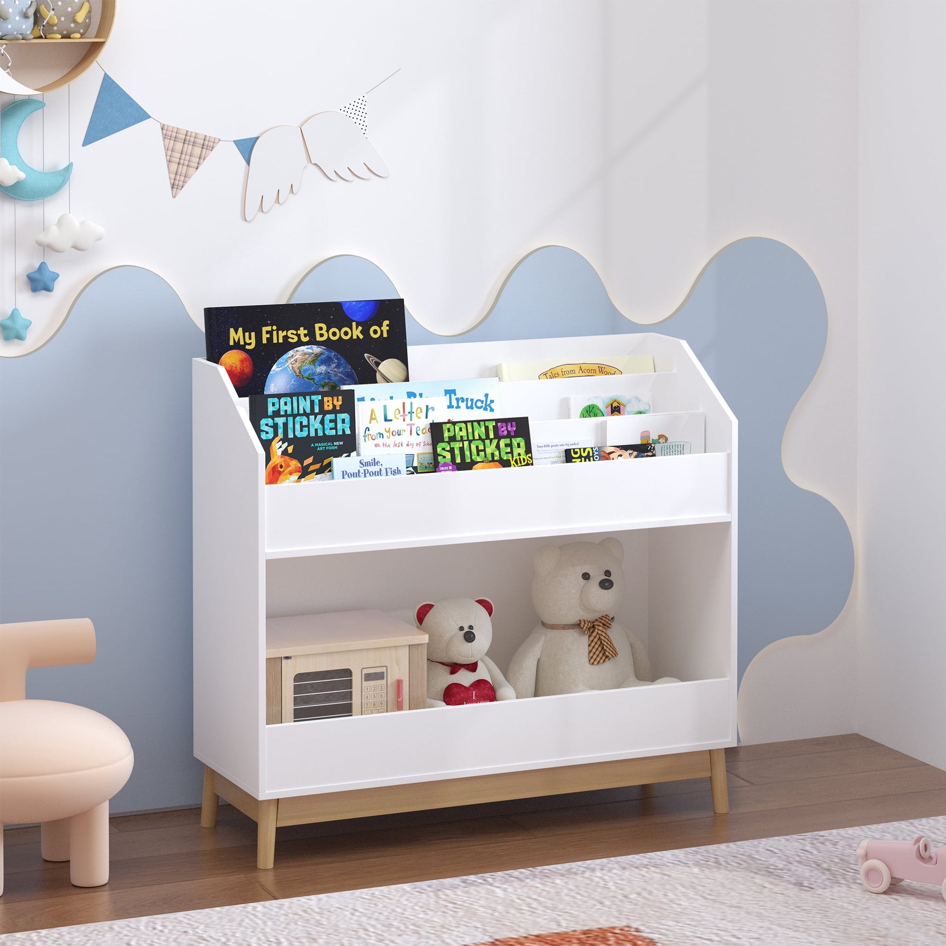 Jopath Kids Bookshelf,Toy Storage Cabinet Organizer for Bedroom,Playroom,White