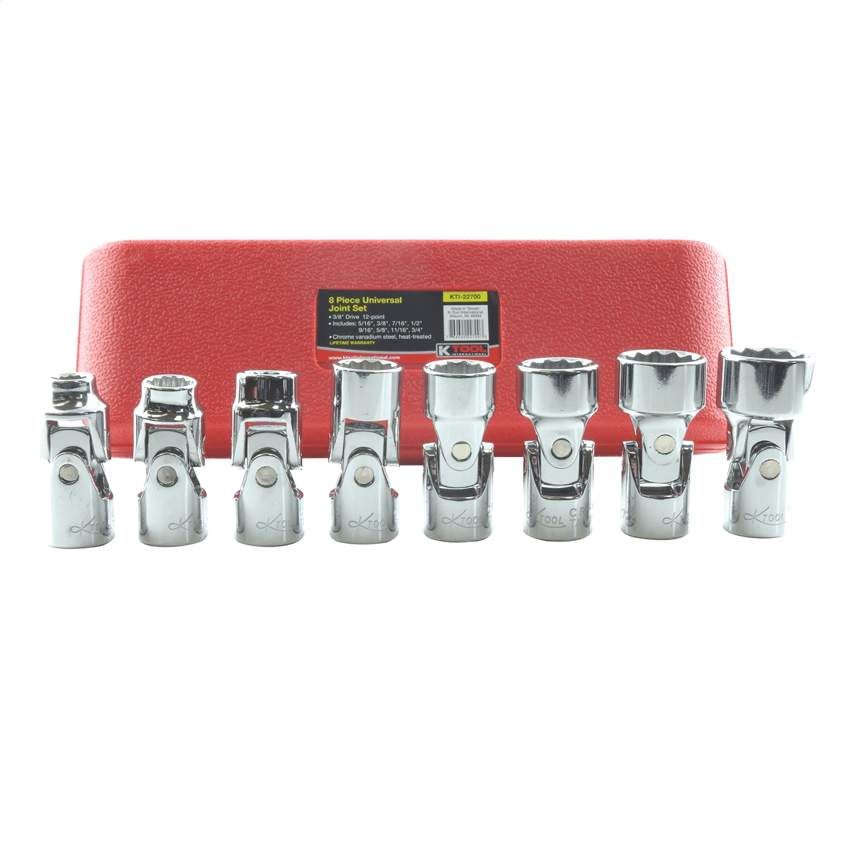 K Tool International 22700 Three Eighths Drive Chrome Socket Set Eight Piece