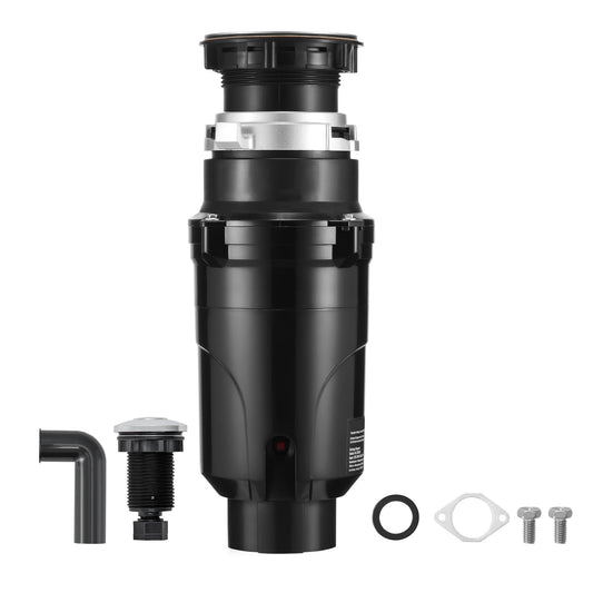 KFFKFF 1/2HP 3450RPM Continuous Feed Food Waste Disposer with Power Cord & Splash Guard for Kitchen Sinks, Efficient Grinding System
