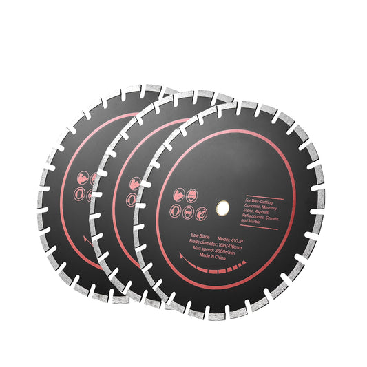 KFFKFF 14-Inch Diamond Blade Set, 3-Pack for Concrete Cutting, 1-Inch Arbor, Durable Diamond Segments, 65Mn Steel Core, Suitable for Dry and Wet Use, Precise Cuts on Concrete, Masonry, Brick, Stone