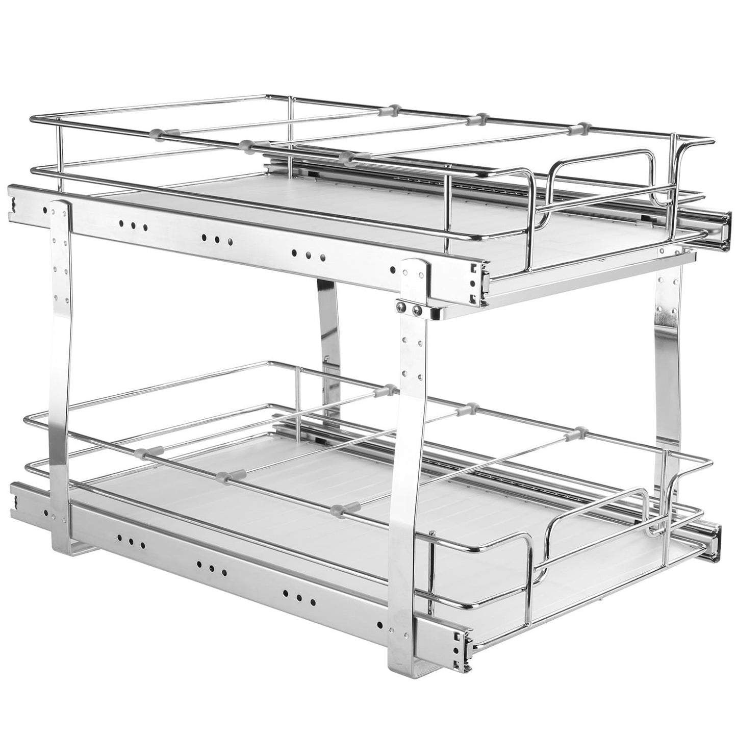 KFFKFF 2-Tier Pull-Out Cabinet Organizer, 12.7"Wx21"Dx3.2"H Sliding Storage Shelf, Durable Steel Roll-Out Drawers for Home Use, Fits Cabinet Installation Size 15.5"Wx22.5"Dx19"H
