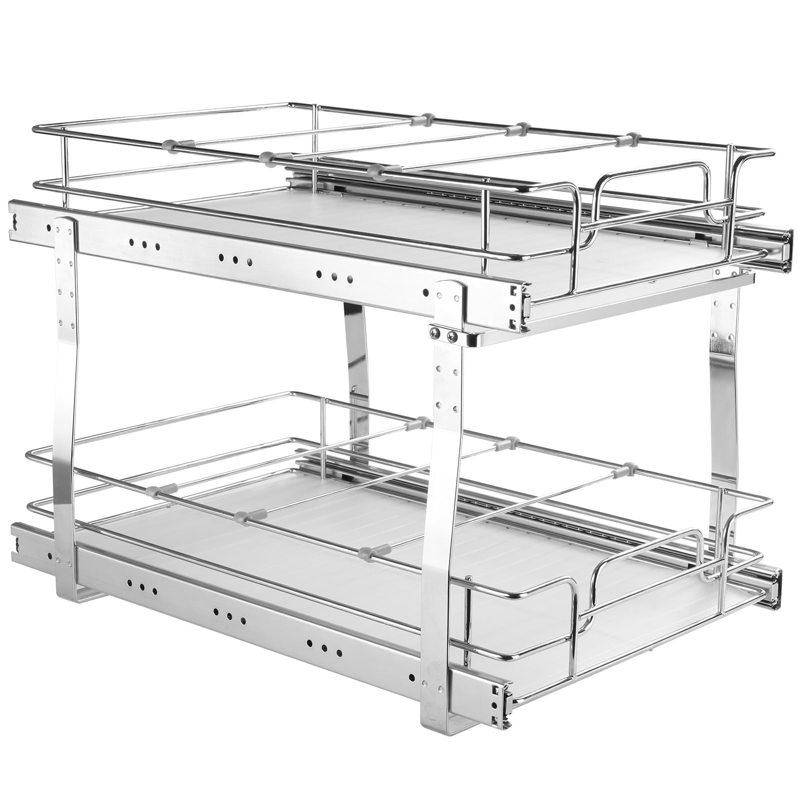 KFFKFF 2-Tier Pull-Out Cabinet Organizer, 12.7"Wx21"Dx3.2"H Sliding Storage Shelf, Durable Steel Roll-Out Drawers for Home Use, Fits Cabinet Installation Size 15.5"Wx22.5"Dx19"H