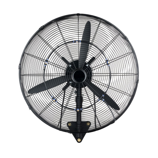KFFKFF 24-inch Wall-Mounted Fan with Oscillation & Mist, IP44-Rated, 3-Speed Settings, Extended Airflow for Industrial, Commercial, Garage, and Workshop Use
