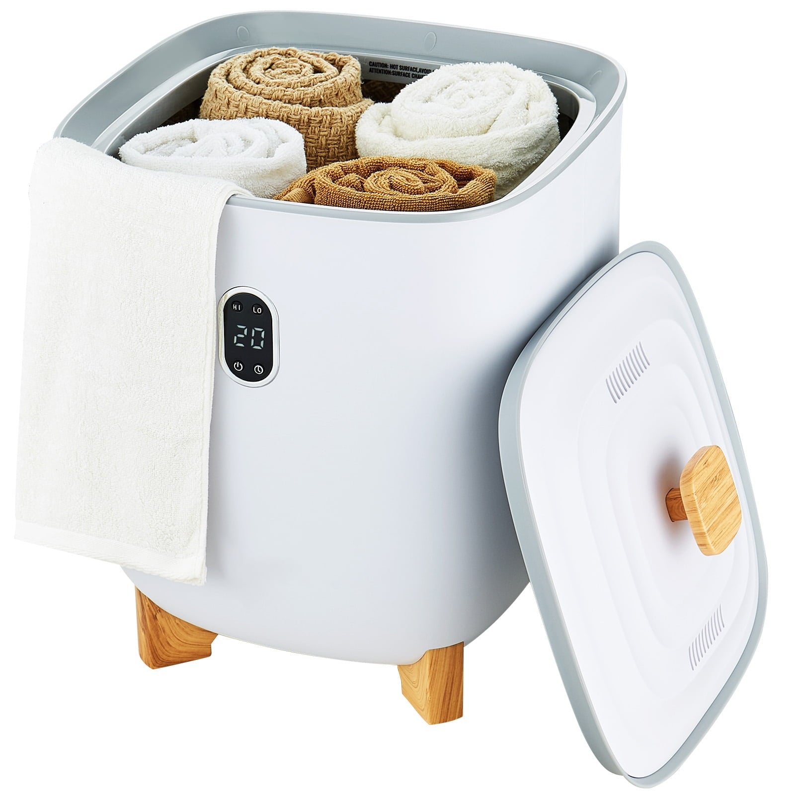 KFFKFF 25L Towel Warmer Bucket, Towel Heater Bin with 2 Heat Settings and 4 Time Settings, Underlying Heat Pillars, LED Display, Spacious Towel Heater for Restroom, Spa, Bath