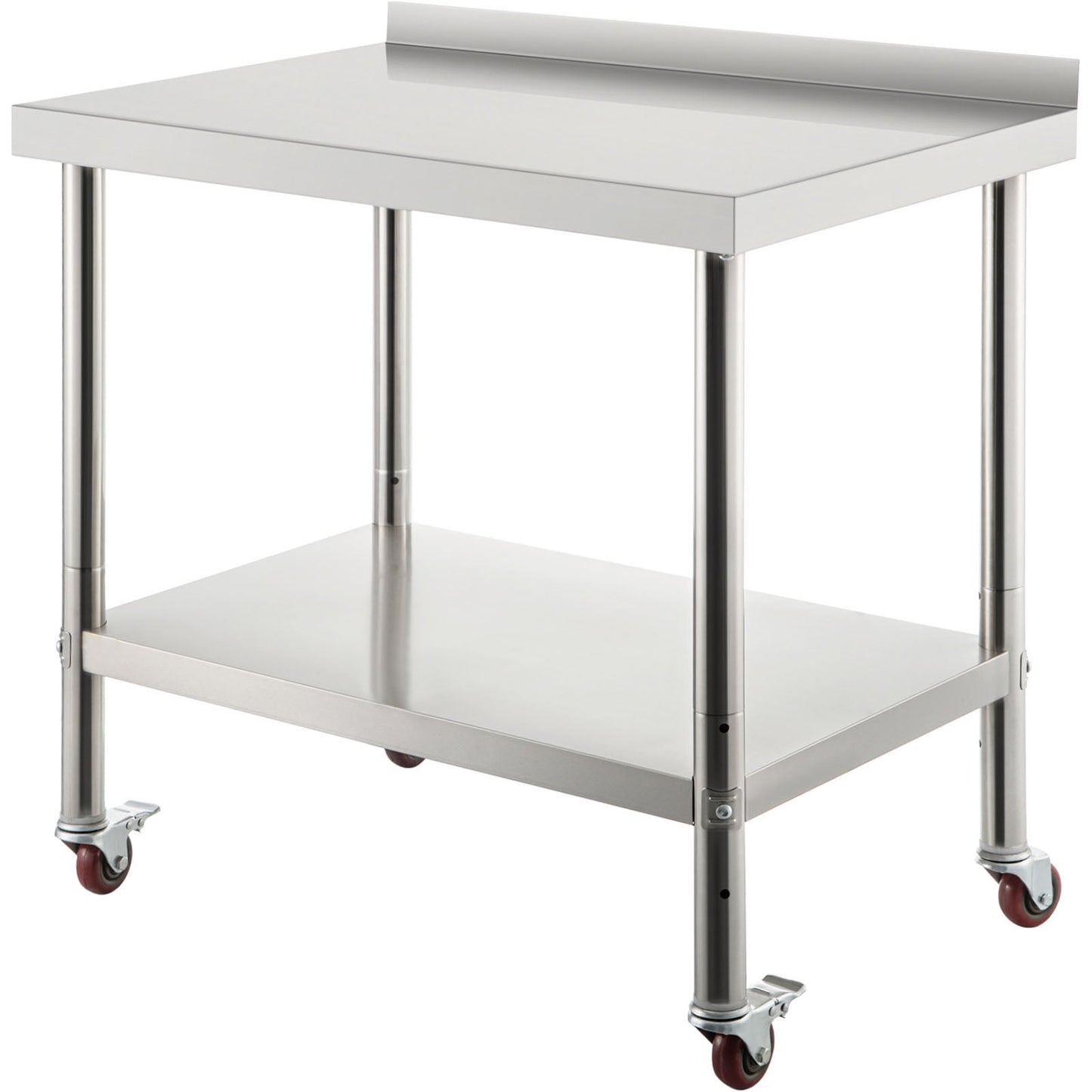 KFFKFF Backsplash Adjustable Undershelf & 4 Casters Commercial Work Table VV-SSWT-BJL-2430 30" x 24" x 35" / Stainless Steel