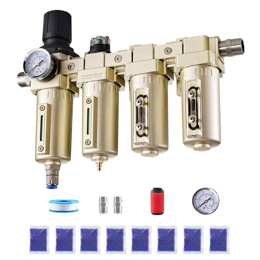 KFFKFF Air Compressor Filter Regulator, 3/4" NPT 4-Stage Filtration System with 5Î¼m, 0.3Î¼m, and 0.1Î¼m Micron Filters, Dual Desiccant Dryer, Auto Drain, and 175 PSI Maximum Pressure