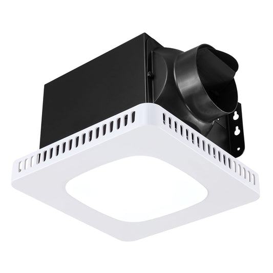 KFFKFF Bathroom Exhaust Fan with LED Light, 80 CFM Ventilation System, Adjustable Three-Color Temperature, 1.5 Sones Quiet Operation, Durable AC Motor Ceiling Fan for Laundry, Storage, and Home Use