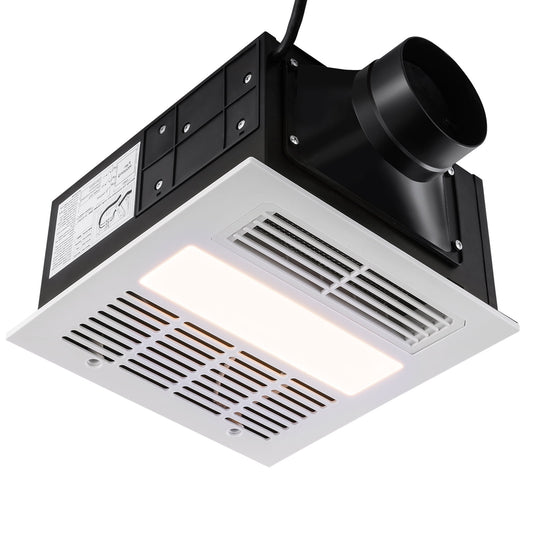 KFFKFF Bathroom Vent Fan, 1500W Heater, 110 CFM Efficient Air Movement, Quiet 1.5 Sones, Energy Efficient, Ceiling Mounted, No Attic Entry Required, Suitable for Multiple Ceiling Types