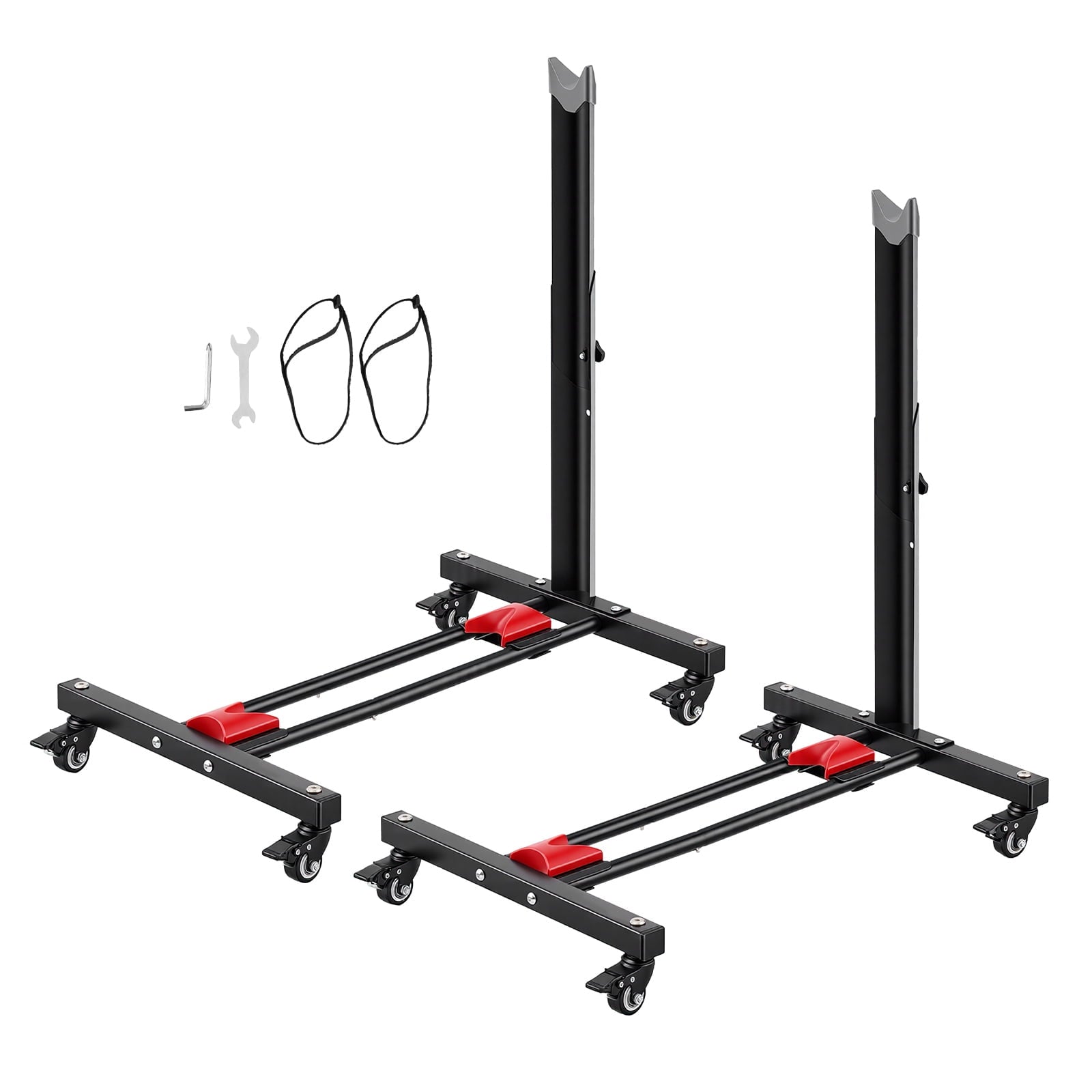 KFFKFF Bike Stand 2 Pack, Freestanding Vertical & Horizontal Bicycle Storage Rack, with Lockable Wheels, Adjustable Height Carbon Steel Upright Garage Floor Stand, Suitable for 20-29 in Wheels, Black