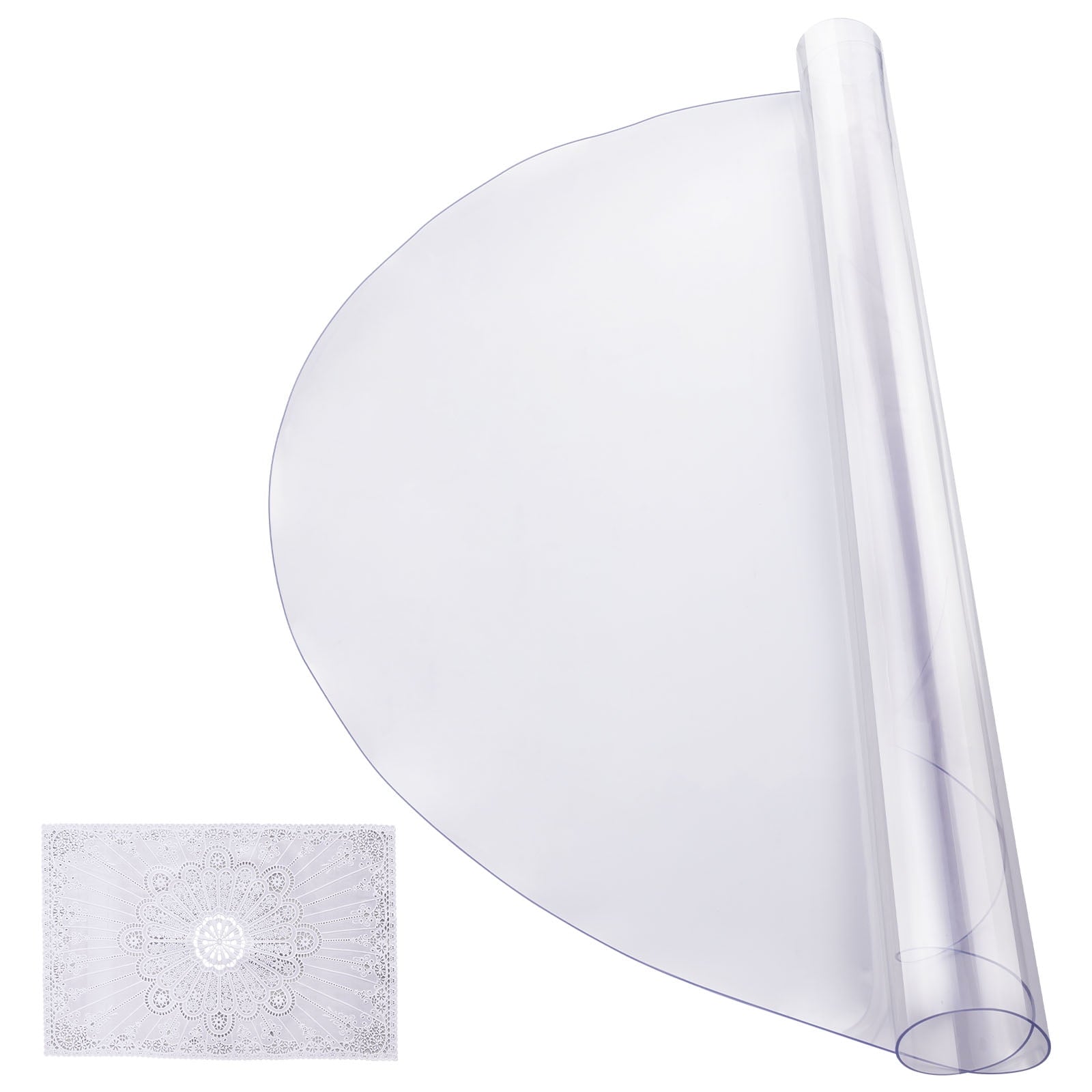 KFFKFF Clear Plastic Tablecloth, Dimensions 48 x 48 Inch with 2.0 mm Thickness, Round PVC Desk Overlay, Water-Resistant and Simple to Clean Desk Mat, Suitable for Office, Dining Room