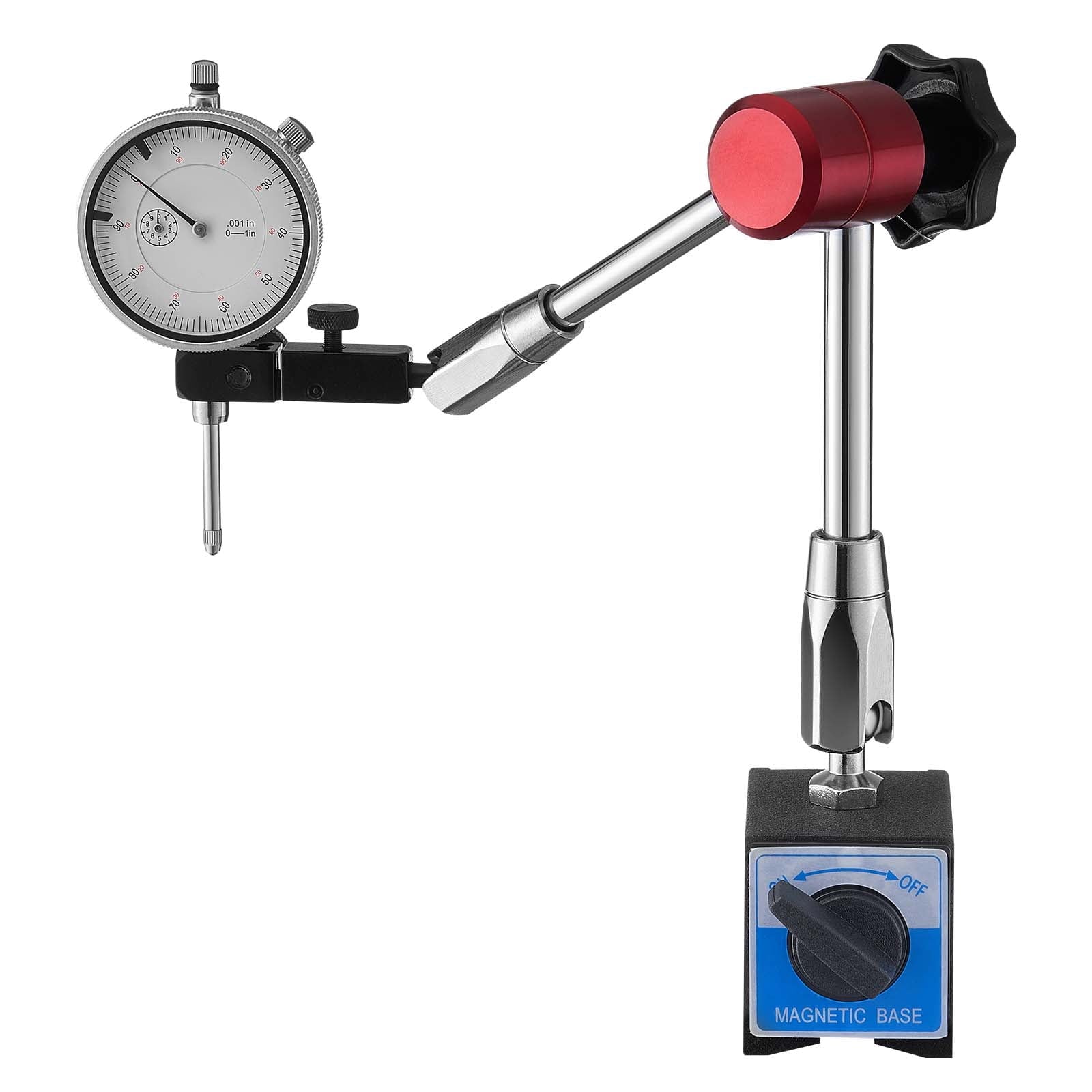 KFFKFF Dial Test Indicator with Magnetic Adjustable Base Stand, 0.001 inch Precision, 0-1 inch Measurement Range, Fine-Tuning Long Arm, Ideal for Machine Alignment and Compact Area Measurements