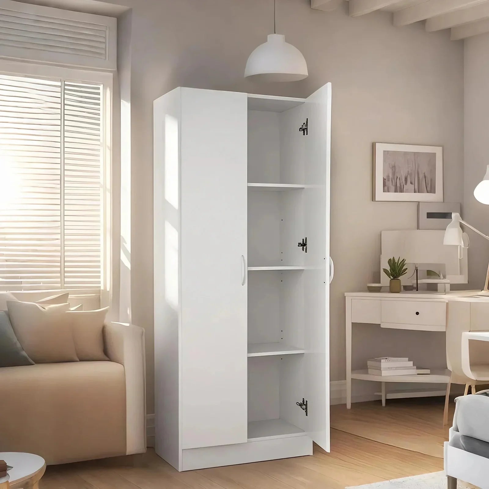 KFFKFF Gabinete de Comedor, Unidad de Almacenamiento de Alimentos Independiente de 60 Pulgadas con Tres Repisas Ajustables, Capacidad de Peso de 110 Libras, Construido con Madera de IngenierÃ­a Duradera para Cocinas de Plano Abierto