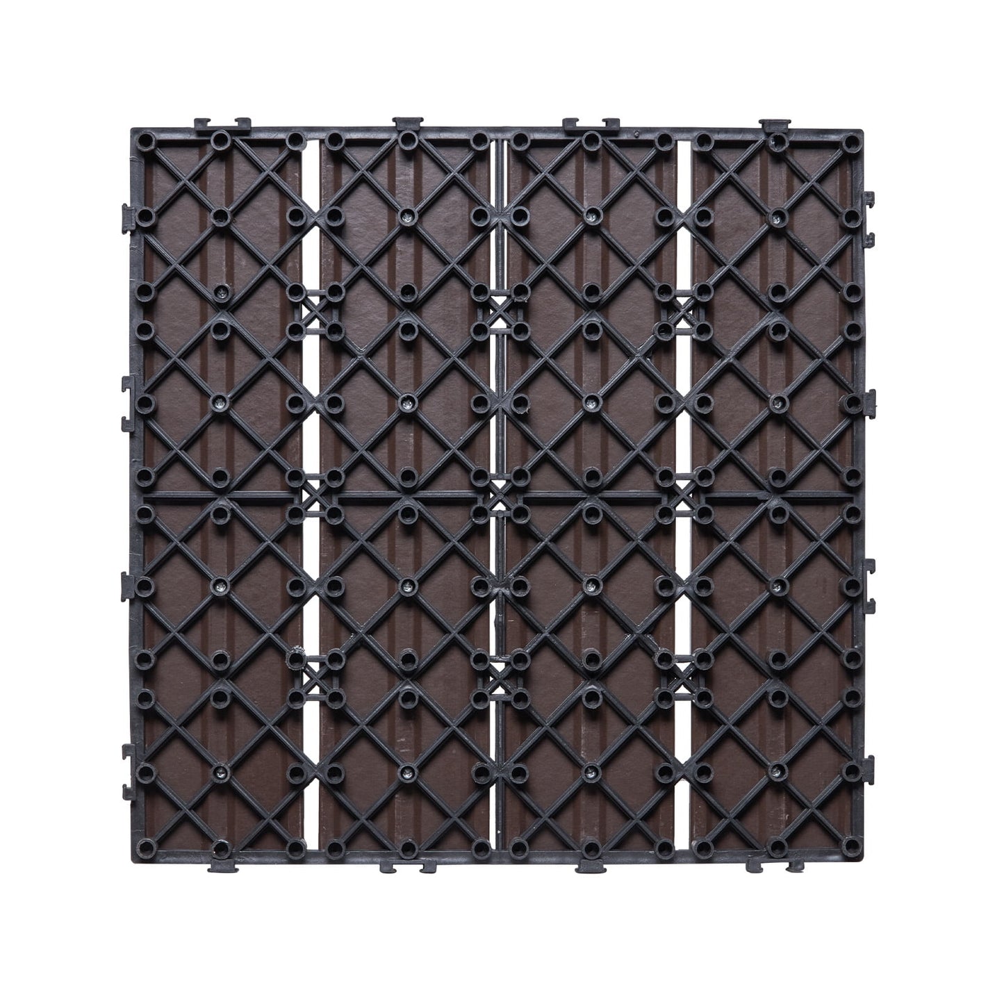 KFFKFF Interlocking Deck Tiles, Plastic Wood, 10-Pack, 12"x12" Waterproof Outdoor Flooring for All Weather, Ideal for Patio, Porch, Poolside, Balcony, and Backyard, Dark Brown