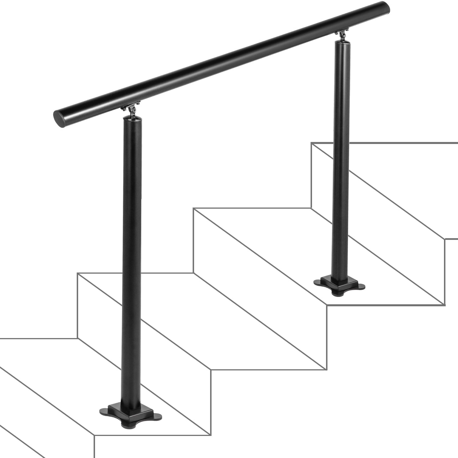 KFFKFF Outdoor Stair Railing Kit, 3 FT Handrails for 1-3 Steps, Adjustable Angle Black Aluminum Stair Rail for Elderly, Handrails for Outdoor Steps