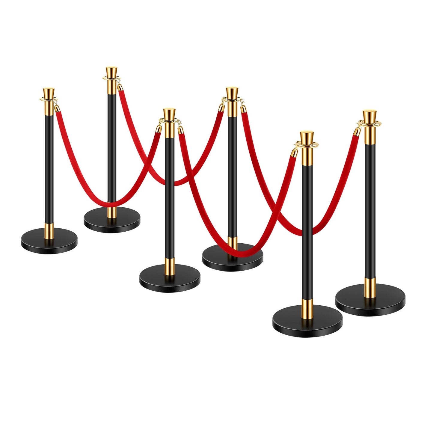 KFFKFF Queue Control Posts and Velvet Lines, Set of 6 Barriers with 4 Red Velvet Lines, Stainless Steel Queue Posts with Sand-Filled Hollow Base, Ideal for Cinema, Nuptials, Gathering Accessories