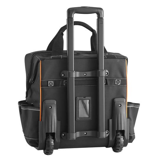 KFFKFF Rolling Tool Bag with Wheels, 110 lbs Load Capacity, 25 Pockets for Heavy Duty Use, Adjustable Telescoping Handle & Sturdy Base, Tool Organizer for Construction and Mechanics