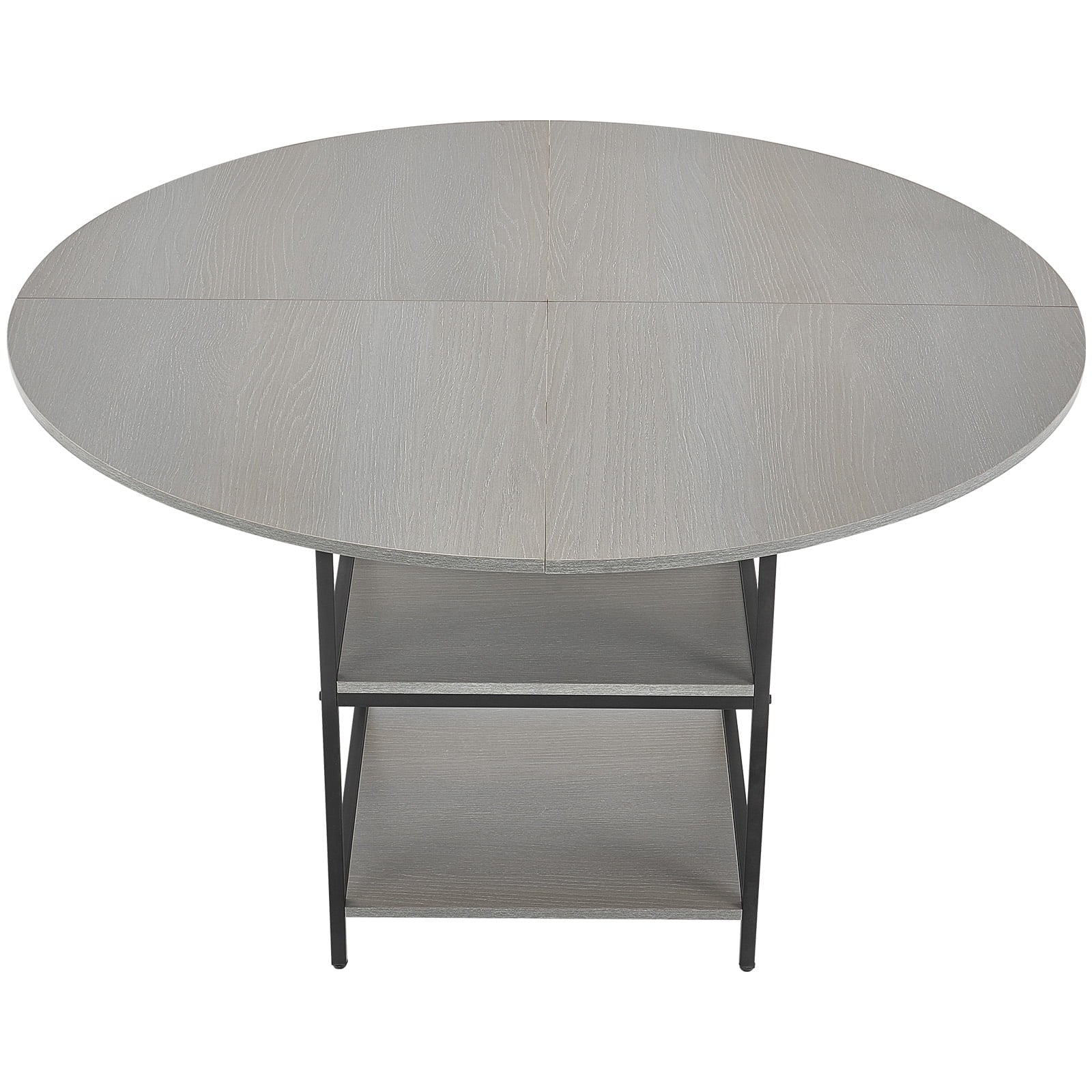 KFFKFF Round Dining Table, 47-inch Wooden Table for 4-6 People, Contemporary Circular Dining Furniture with Storage Shelf and Sturdy Metal Legs, Ideal for Home, Kitchen, or Living Room