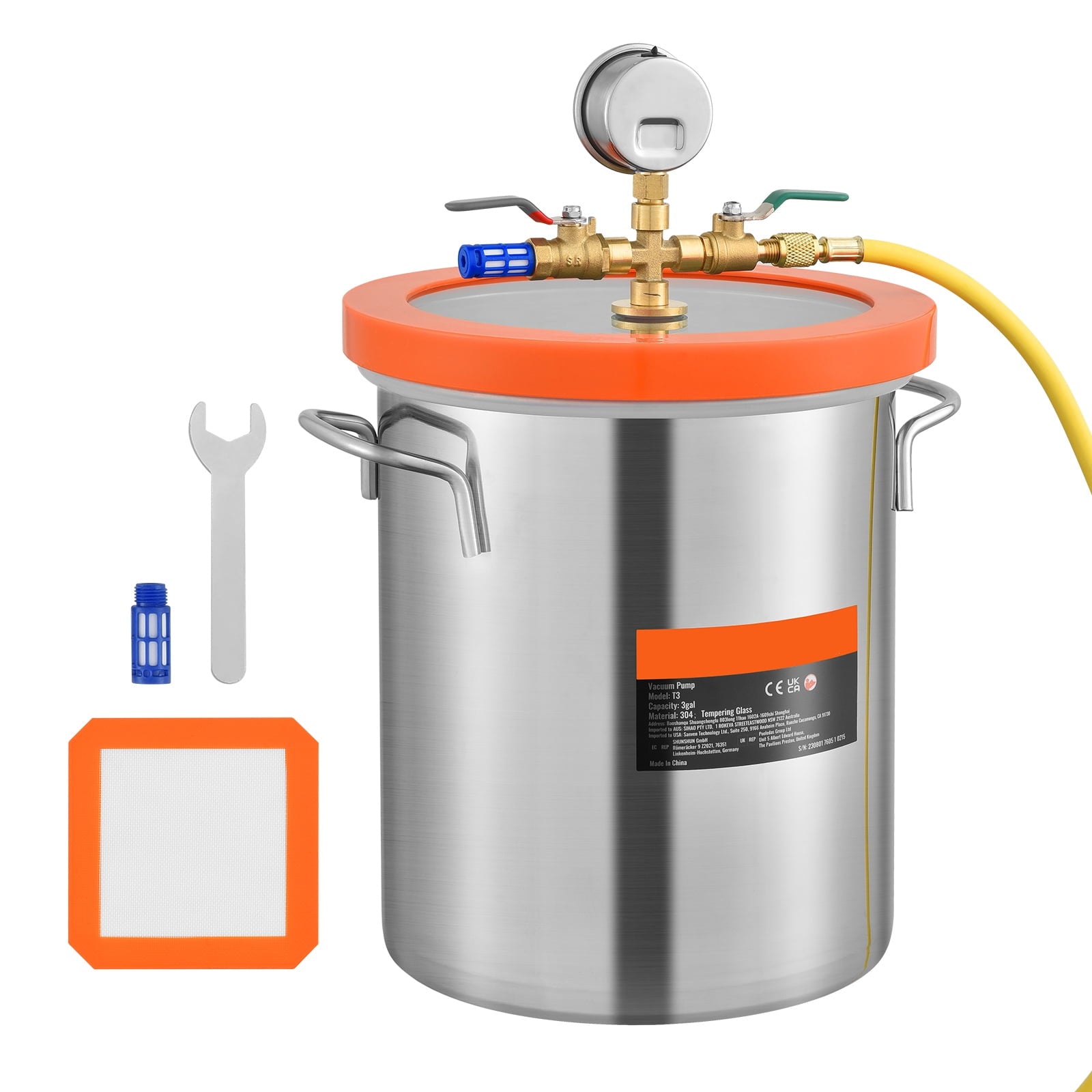 KFFKFF Vacuum Chamber with 3 Gallon Capacity, Enhanced Tempered Glass Lid, Constructed from 304 Stainless Steel, Ideal for Wood Stabilization, Resin and Silicone Degassing