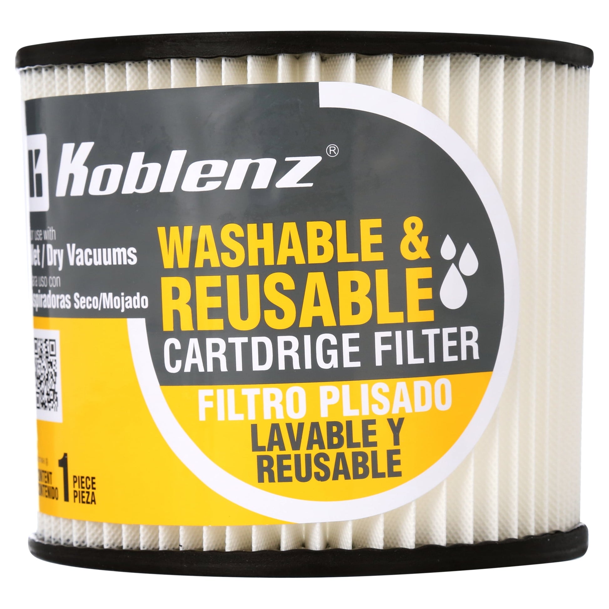KOBLENZ Wet-Dry Vac Washable Cartridge Filter, 5 Gallon to 16 Gallon (45-1169-00-7)