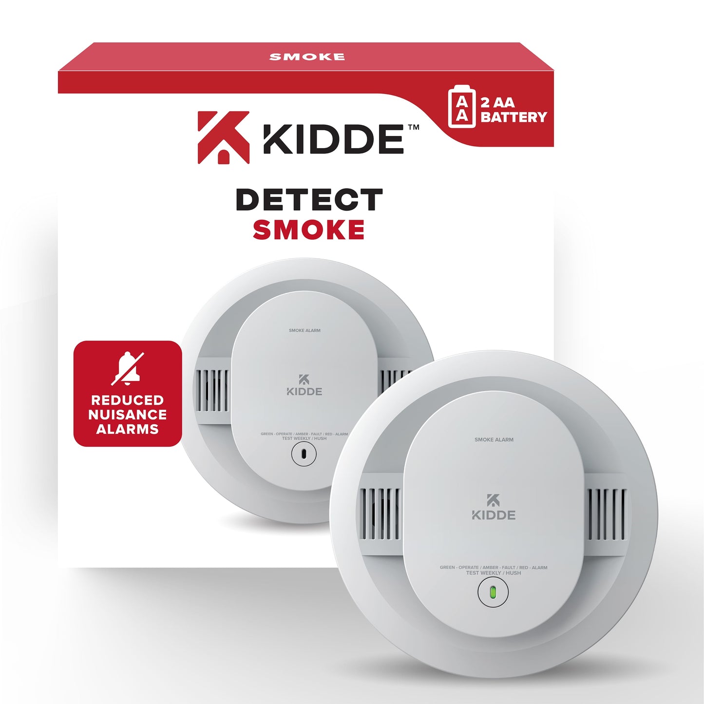 (2 pack) Kidde Battery-Operated Photoelectric Smoke Detector Alarm, 5-inch, Batteries Included