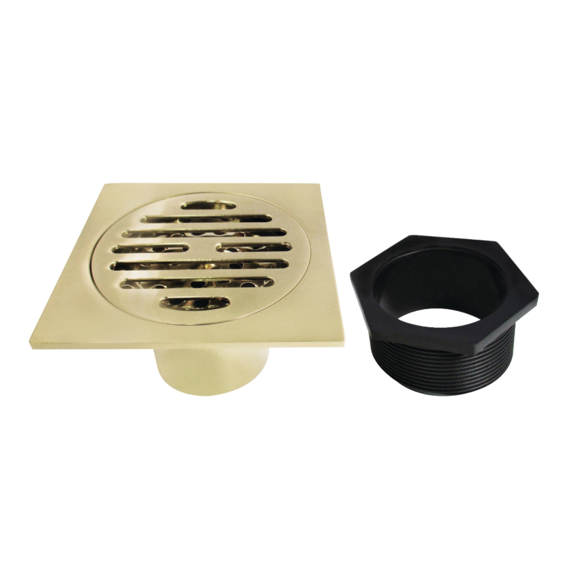 Kingston BSF4262PB Watercourse Symmetric 4-Inch Brass Square Grid Shower Drain with Hair Strainer in Polished Brass