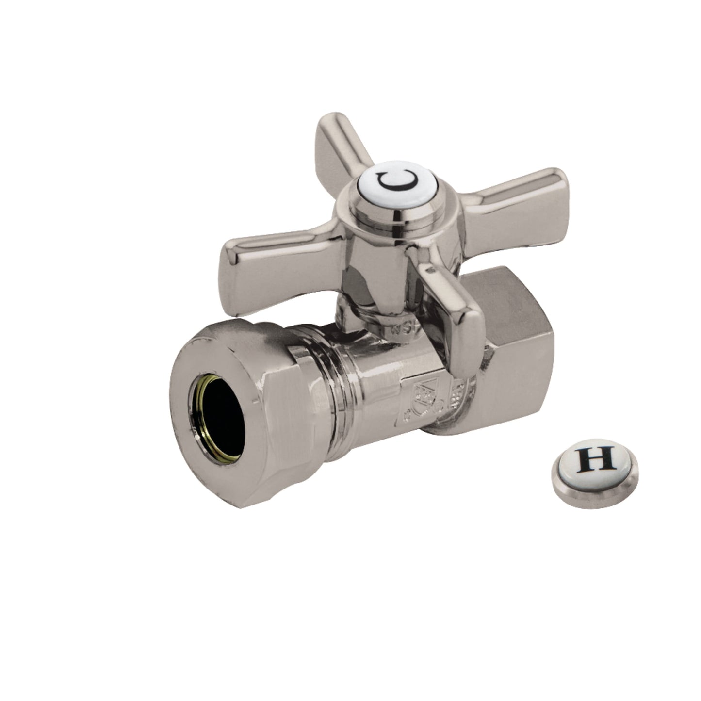 Kingston Brass CC44158ZX 1/2-Inch FIP x 1/2-Inch or 7/16-Inch Slip Joint Quarter-Turn Straight Shut-Off Valve in Brushed Nickel