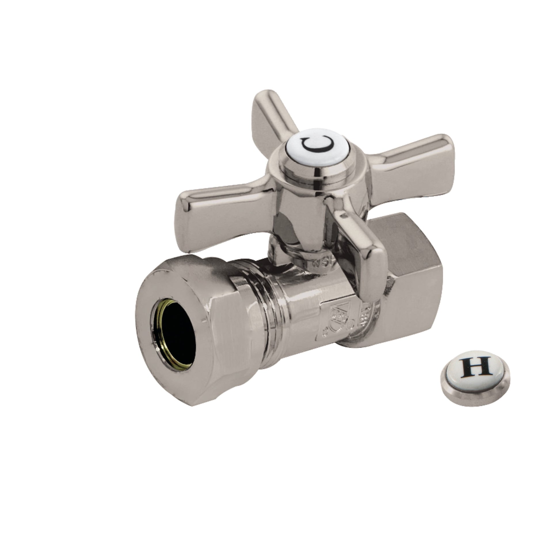 Kingston Brass CC44158ZX 1/2-Inch FIP x 1/2-Inch or 7/16-Inch Slip Joint Quarter-Turn Straight Shut-Off Valve in Brushed Nickel