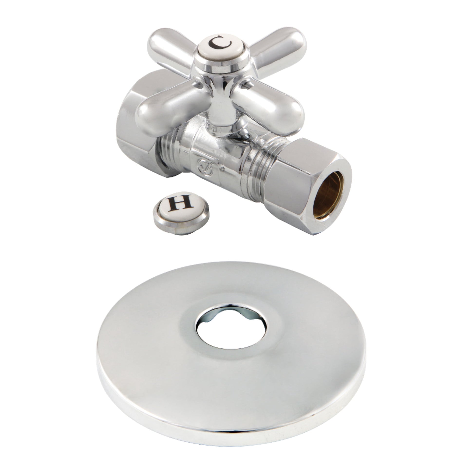 Kingston Brass CC44451XK 5/8-Inch O.D. Comp x 1/2-Inch O.D. Comp Quarter-Turn Straight Shut-Off Valve with Flange in Polished Chrome