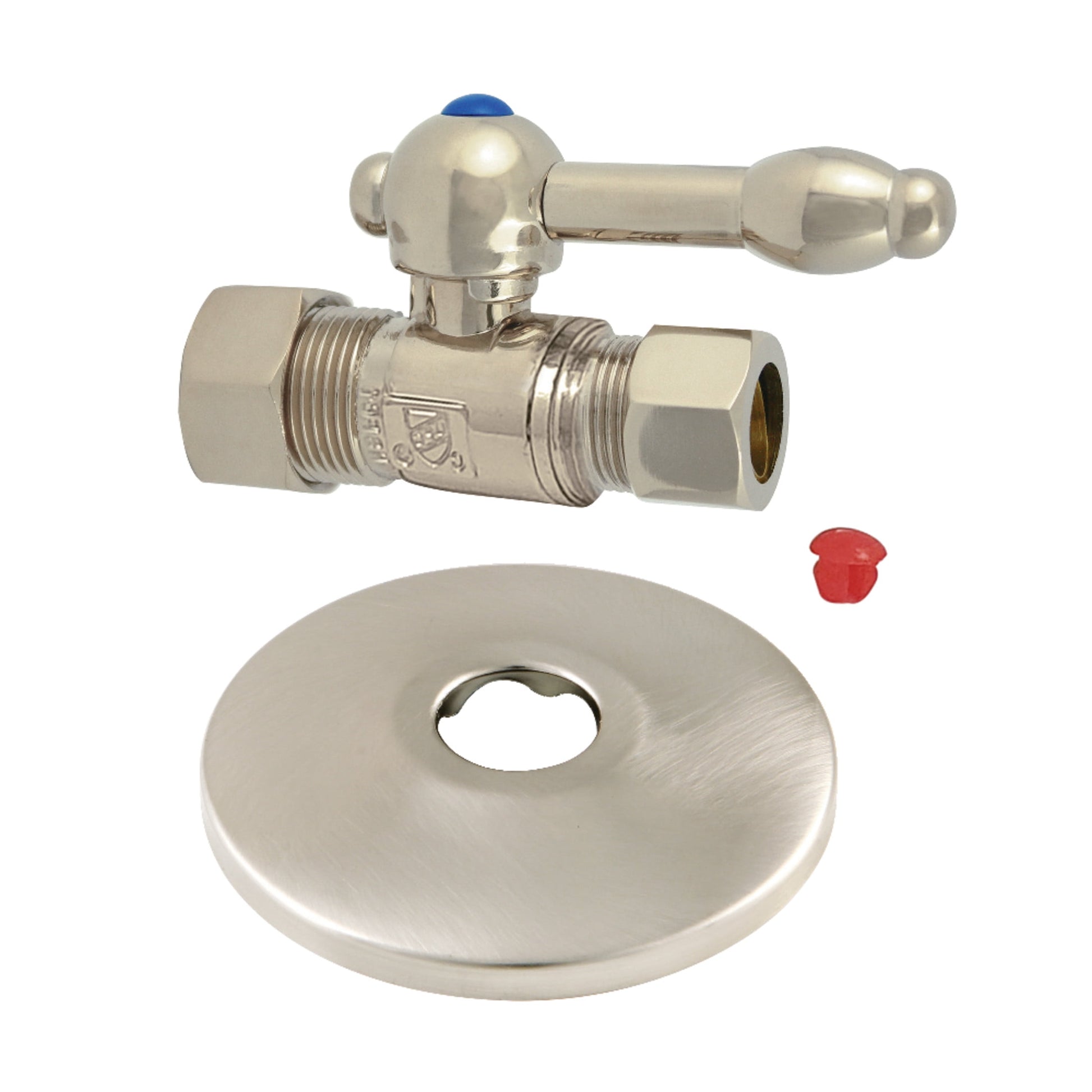 Kingston Brass CC44458KLK 5/8-Inch O.D. Comp x 1/2-Inch O.D. Comp Quarter-Turn Straight Shut-Off Valve with Flange in Brushed Nickel