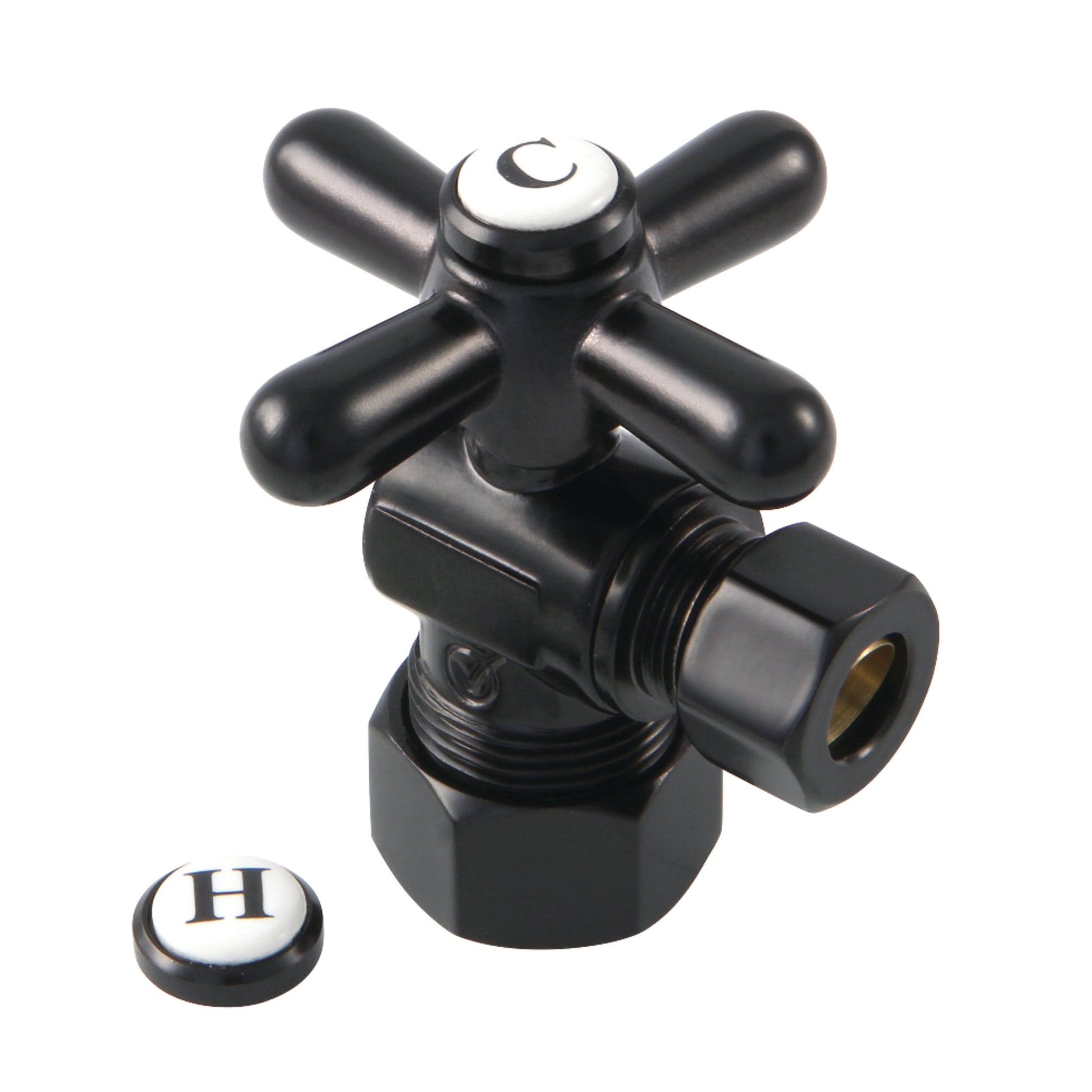 Kingston Brass CC53300X 5/8-Inch O.D. Comp x 3/8-Inch O.D. Comp Quarter-Turn Angle Shut-Off Valve in Matte Black