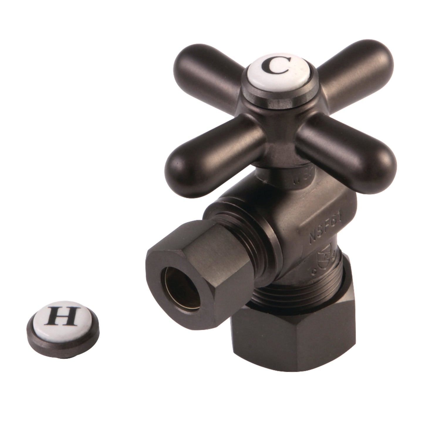 Kingston Brass CC53305X 5/8-Inch O.D. Comp x 3/8-Inch O.D. Comp Quarter-Turn Angle Shut-Off Valve in Oil Rubbed Bronze