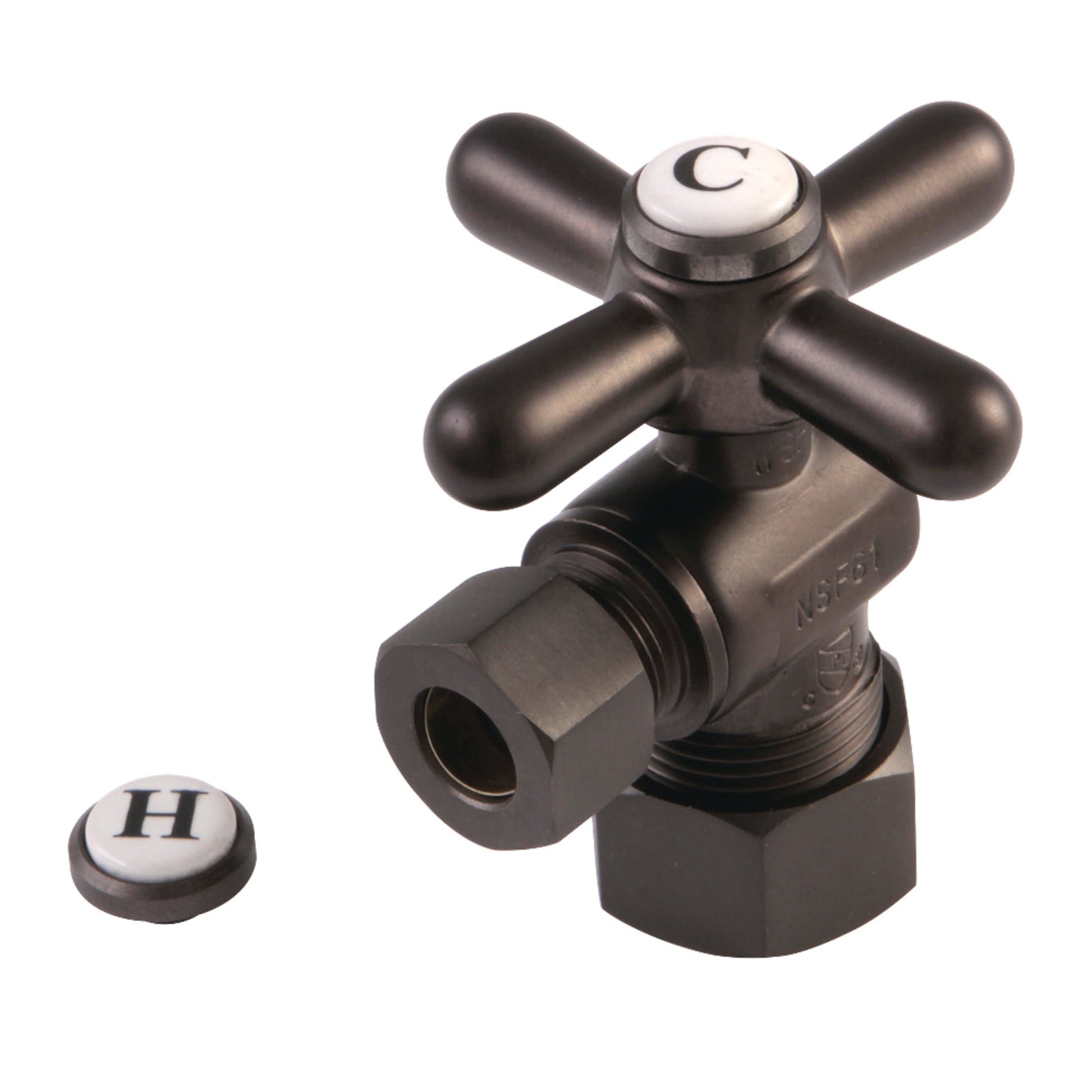 Kingston Brass CC53305X 5/8-Inch O.D. Comp x 3/8-Inch O.D. Comp Quarter-Turn Angle Shut-Off Valve in Oil Rubbed Bronze