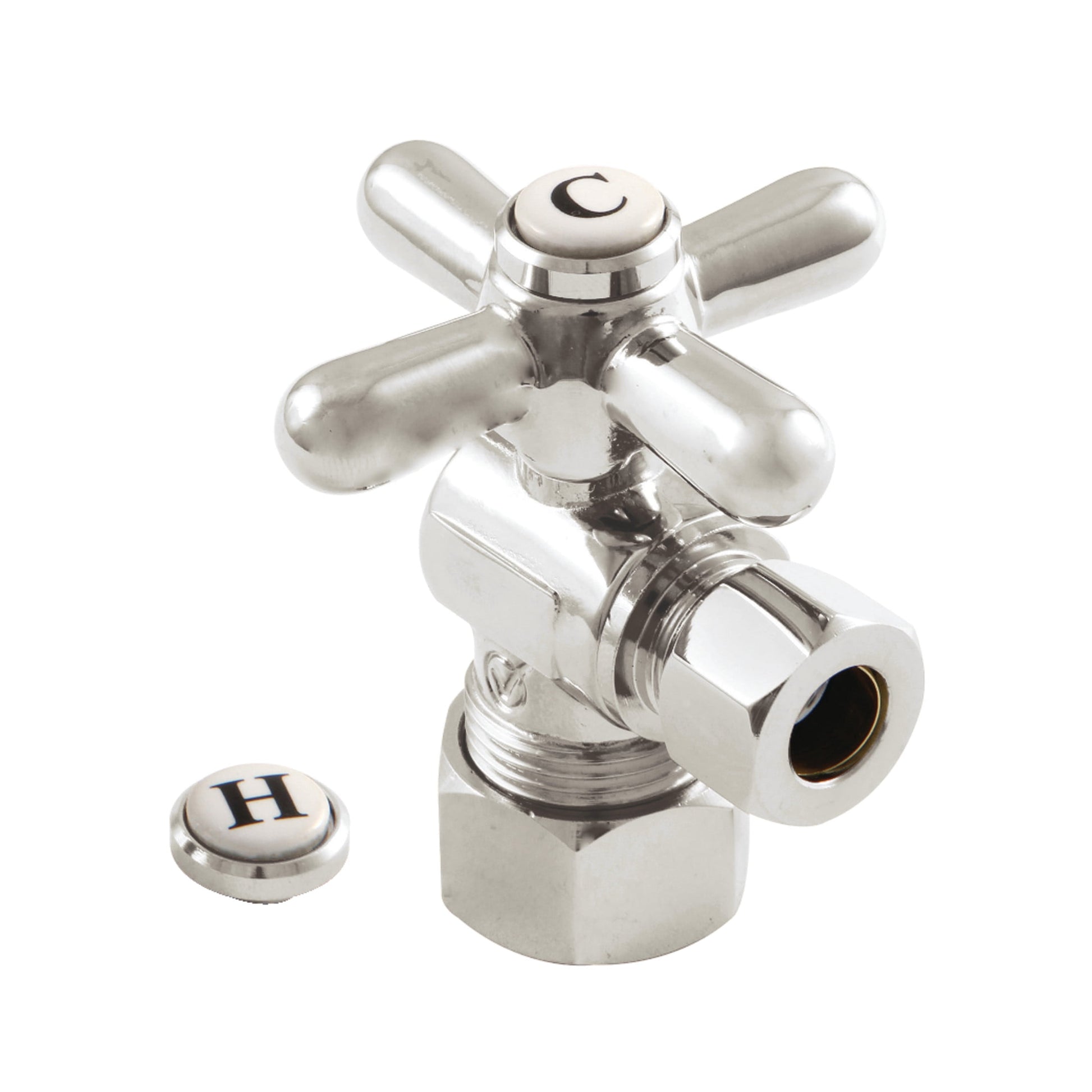 Kingston Brass CC53306X 5/8-Inch O.D. Comp x 3/8-Inch O.D. Comp Quarter-Turn Angle Shut-Off Valve in Polished Nickel