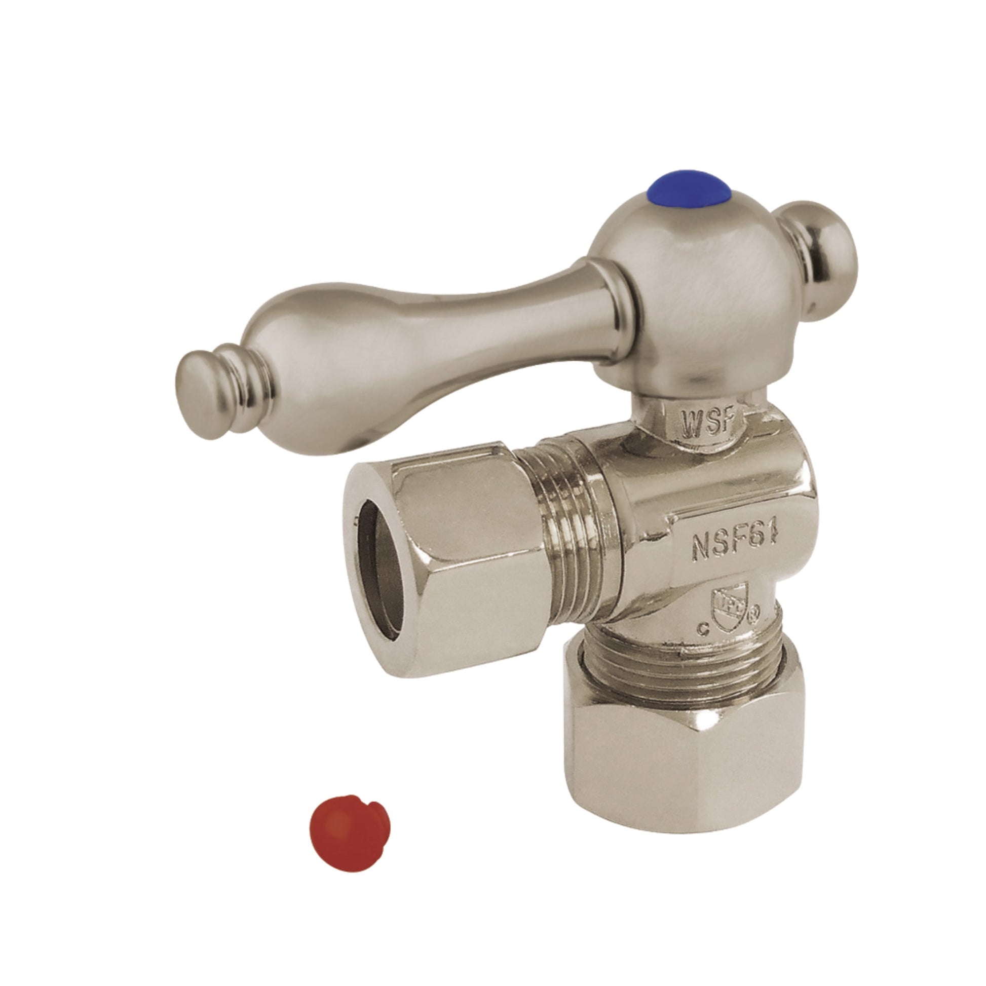 Kingston Brass CC54408 5/8-Inch O.D. Comp x 1/2-Inch O.D. Comp Quarter-Turn Angle Shut-Off Valve in Brushed Nickel