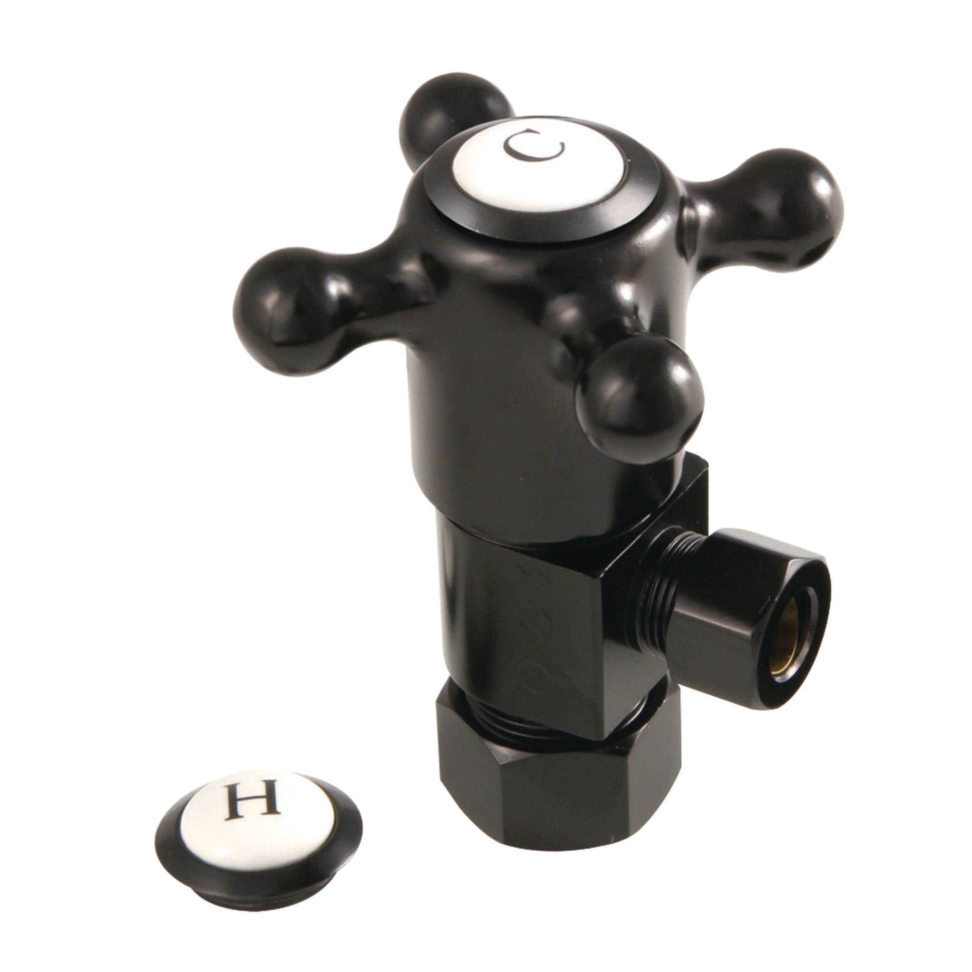 Kingston Brass CD53300BX 5/8-Inch O.D. Comp x 3/8-Inch O.D. Comp Anti-Seize Deluxe Quarter-Turn Ceramic Hardisc Cartridge Angle Stop in Matte Black