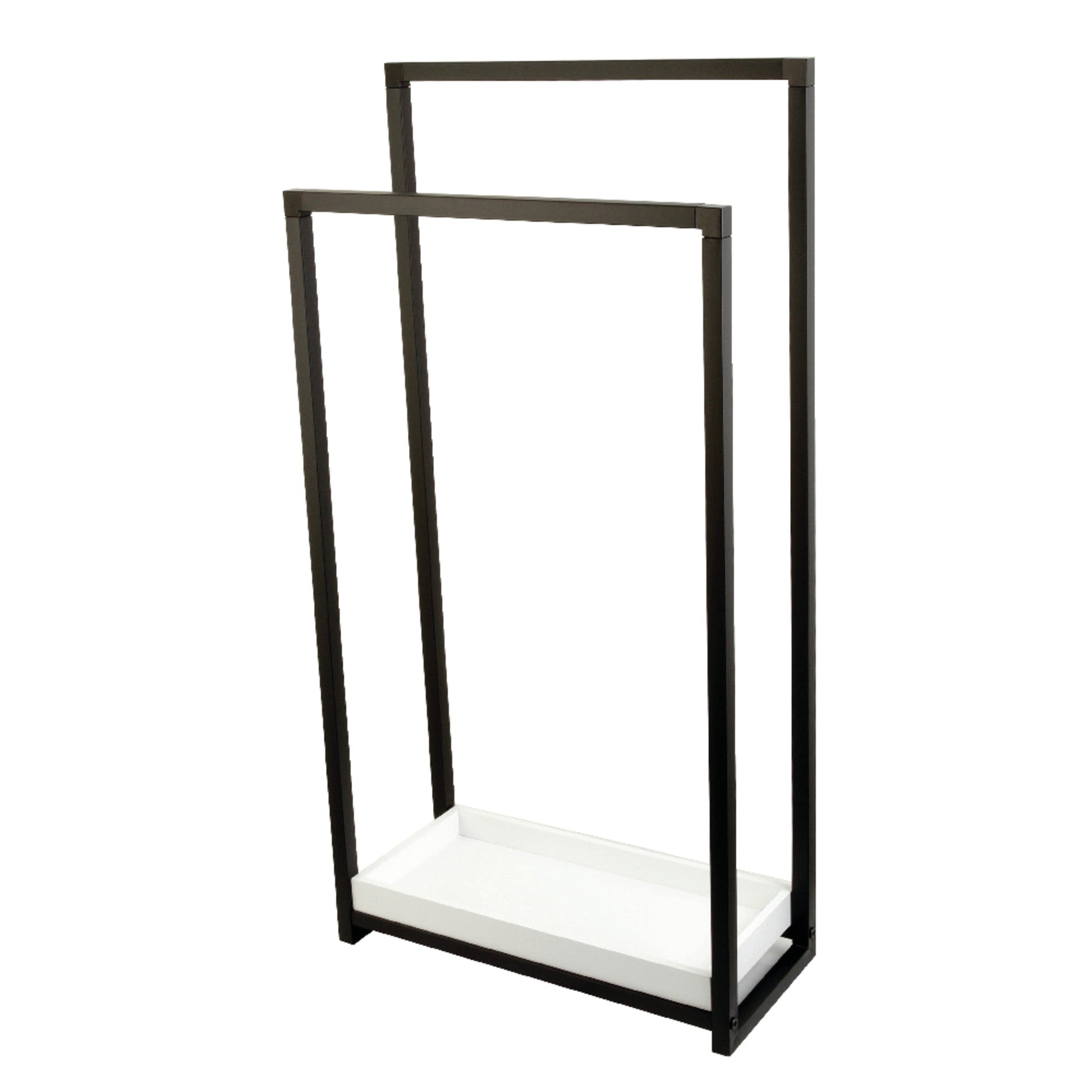 Kingston Brass SCC8260 Edenscape 33-5/8 Inch Freestanding Pedestal 2-Tier Towel Rack with Wooden Shelf in Matte Black