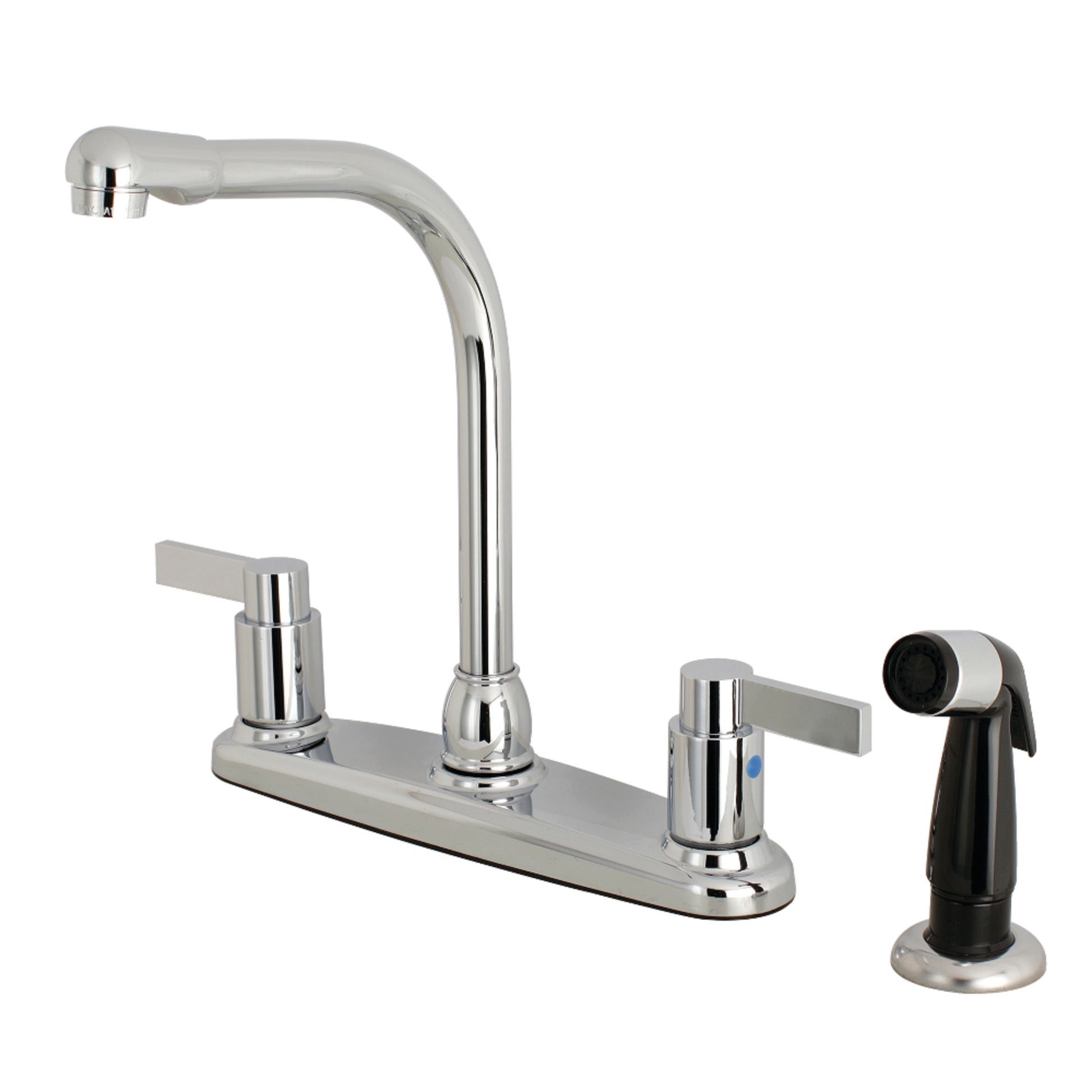 Kingston FB751NDL NuvoFusion Two-Handle 4-Hole 8" Centerset Kitchen Faucet with Side Sprayer in Polished Chrome