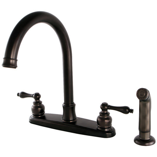 Kingston FB7795ALSP Victorian Two-Handle 4-Hole 8" Centerset Kitchen Faucet with Side Sprayer in Oil Rubbed Bronze