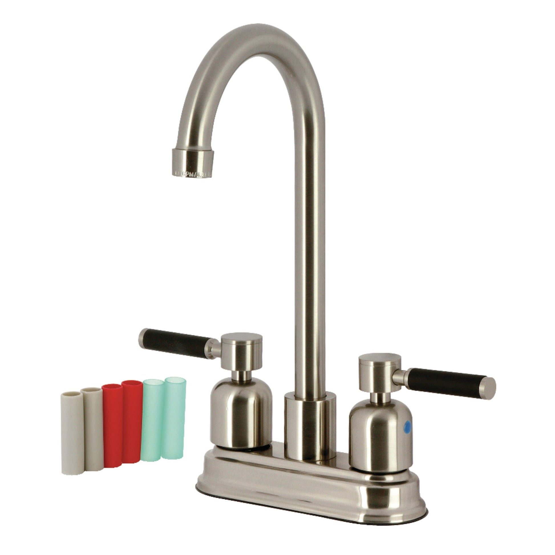 Kingston Brass FB8498DKL Kaiser Double-Handle 4" Centerset High-Arc Bar Faucet, Brushed Nickel