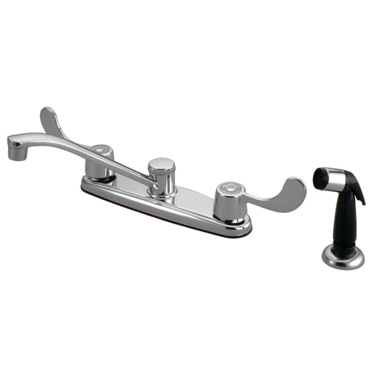 Kingston KB292 Magellan Two-Handle 4-Hole 8" Centerset Kitchen Faucet with Side Sprayer in Polished Chrome