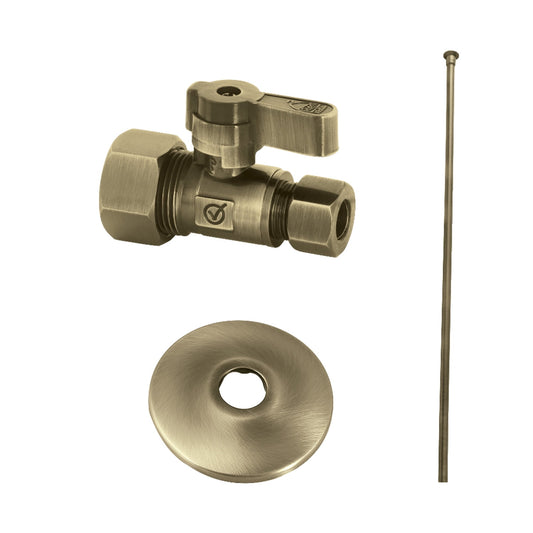 Kingston Brass KF53353TKF20 Toilet Supply Kit, 5/8" OD x 3/8" OD Comp Straight Valve, Antique Brass