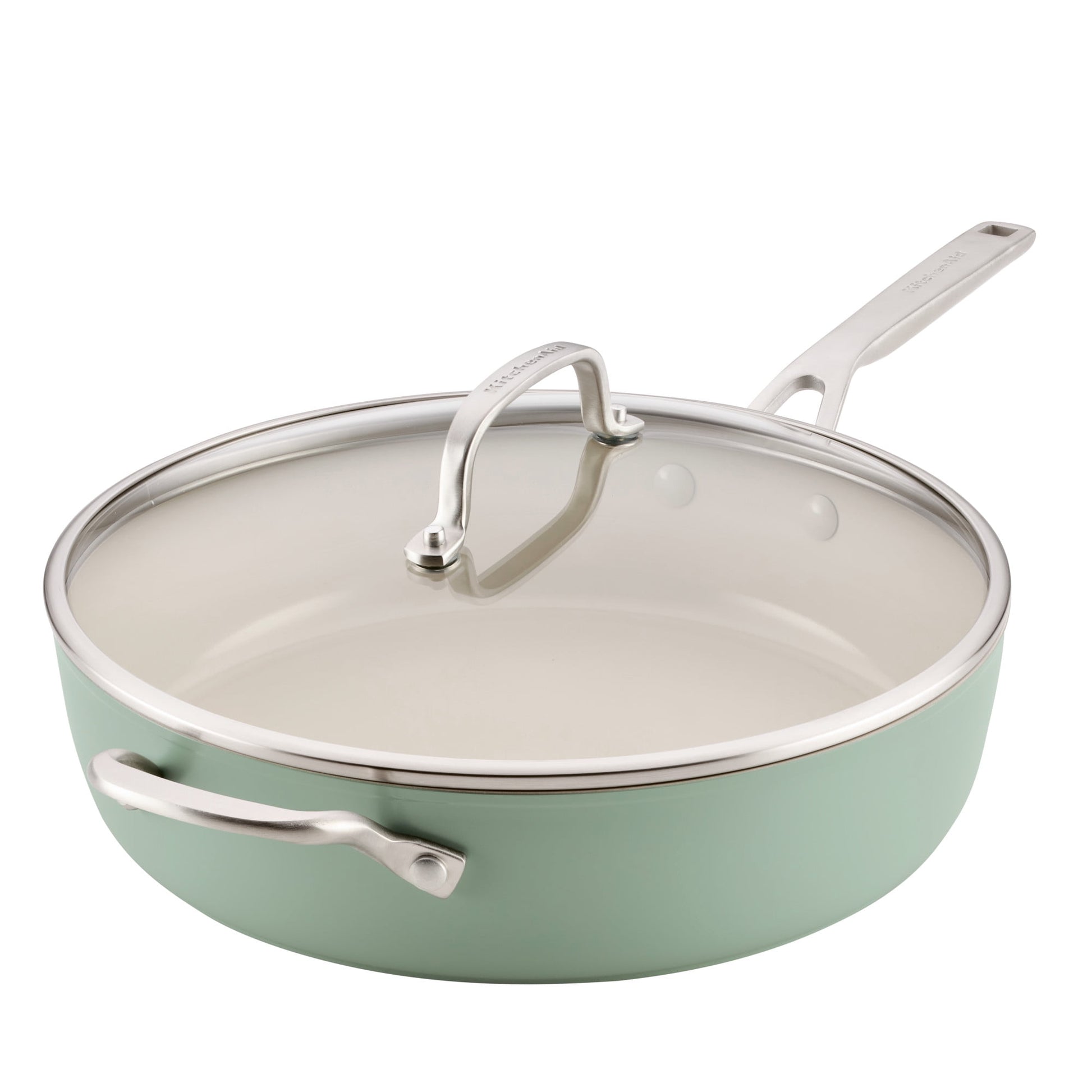 KitchenAid Hard-Anodized Ceramic Induction Saute Pan with Lid and Helper Handle, 5-Quart, Cardamom