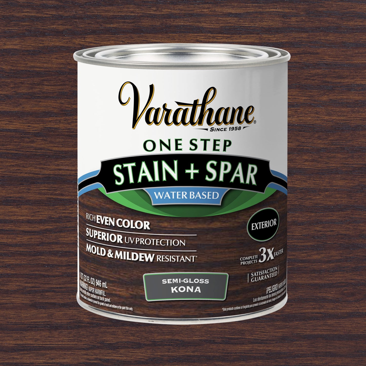 Kona, Varathane One Step Exterior Wood Stain + Spar Water-Based Urethane, Semi-Gloss-388142, Quart