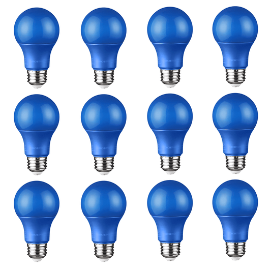 12 Pack LED A19 Blue Bulbs, 8W Light Bulb, E26 Base, Outdoor Bug Free Lights for Porch, Patio, Backyard, Entry Way